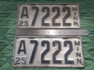 1925 Minnesota License Plate Pair Tags A7222 Ford Model T Shorties