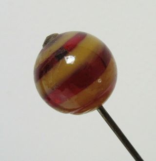 Antique Hatpin Brown Striped Art Glass Ball