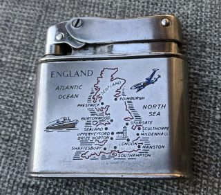 Vintage Myflam Lighter With Map Of England In Great
