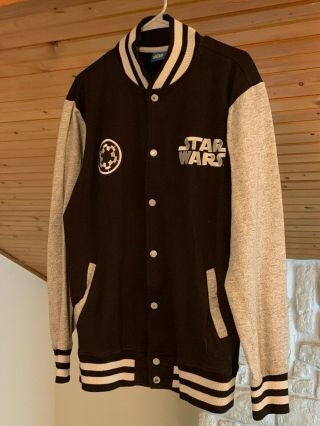 Men ' s STAR WARS Galactic Empire Logo Patch Cotton Blend Jacket Black Gray Medium 2