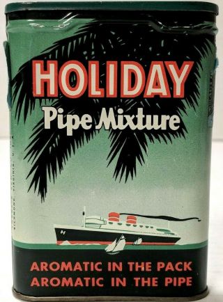 Vtg Holiday Pipe Mixture Pocket Pipe Cigarette Tobacco Tin Full Great Graphics