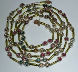 70 " Vtg X - Mas Tree Mercury Glass Garland Strand With Chartreuse Cylinder Beads
