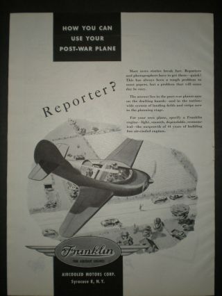1945 Future Airplane Futuristic Cars Wwii Vintage Franklin Trade Art Print Ad