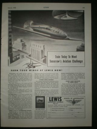 1945 Future Airplane Futuristic Helicopter Wwii Vintage Lewis Trade Art Print Ad