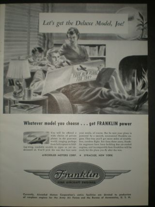 1943 Future Airplane Futuristic Helicopter Vtg Franklin Aircraft Trade Print Ad