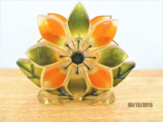 Vintage Acrylic/lucite Green & Orange Flower Design Napkin/letter Holder
