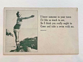 Vintage Pinup Girl Flapper Swimsuit Poem Exhibit Arcade Card Evans L.  A.