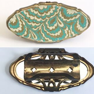 Vintage Stratton England Art Deco Pattern Gold Tone Lipstick Mirror Compact
