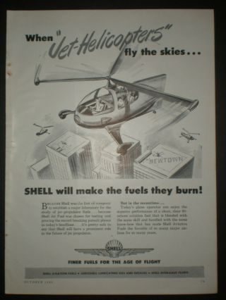 1946 Future Helicopter Futuristic Wwii Vintage Shell Fuel Trade Art Print Ad