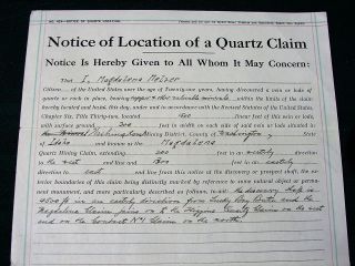 Quartz Mining Claim 1925 Washington County Idaho Notice