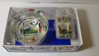 Scotland Windproof Lighter & Ashtray Set Travel Souvenir Vintage Uk Smokers