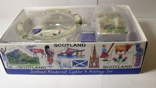 Scotland Windproof Lighter & Ashtray Set Travel Souvenir Vintage UK Smokers 2
