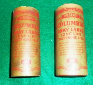 2 Vintage 6 Columbia Eveready 1.  5 Volt Radio Telephone Dry Cell Batteries.
