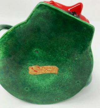 Vintage Treasure Craft Red Pixie Elf Sitting on Green Teapot Planter 3 - 3/4 