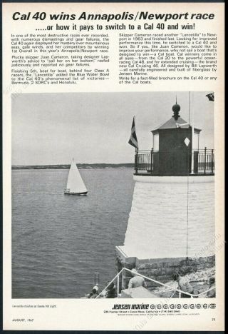 1967 Cal 40 Yacht Sailboat Castle Hill Light Lighthouse Photo Jensen Marine Ad