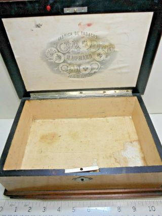 ANTIQUE OLD VINTAGE H.  UPMANN HABANA FLOR INLAID WOODEN DESK TOP CIGAR BOX A/F 2