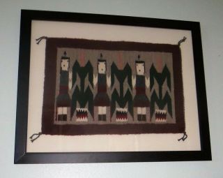 Framed Native American Navajo Hand Woven Wool Yei Sampler Rug By Jessie Gillis 2