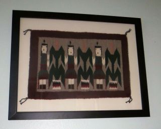 Framed Native American Navajo Hand Woven Wool Yei Sampler Rug By Jessie Gillis 3