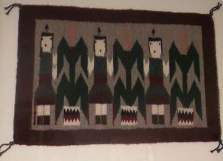 Framed Native American Navajo Hand Woven Wool Yei Sampler Rug By Jessie Gillis 4