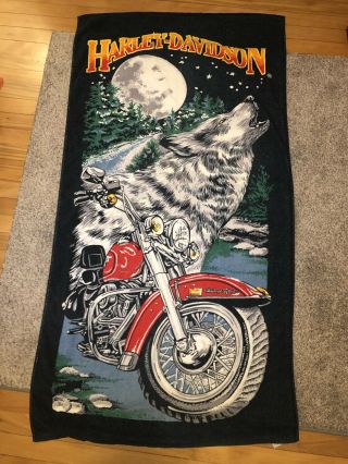 Vintage Authentic Harley Davidson Beach Towel The Lone Wolf Motorcycle Bike