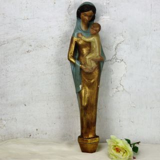 Virgin Mary Infant Child Madonna Gold Colored Wall Hanging Plaque Plaster