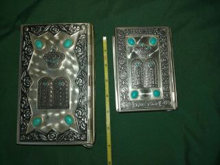 Vintage Jewish Hebrew English Siddur Prayer Book Bible Jeweled Metal Cover X2