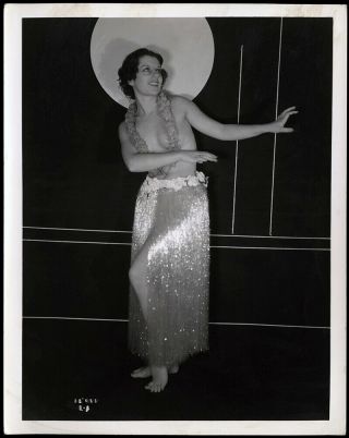 Faux Hula Girl Topless Dancer 1930s Vintage Pin - Up Photograph Chorus Girl W.  B.