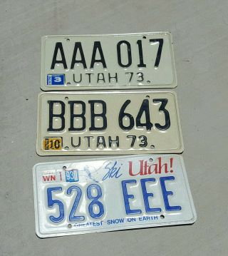 Utah License Plate Trio Tripple Letters Aaa Bbb Eee