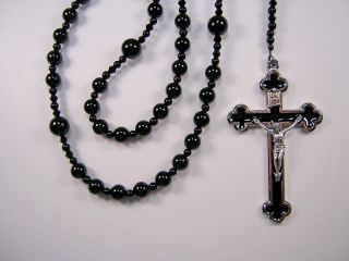 Mens Black 3,  " Crux Rosary Catholic Xxl 28,  Black Onyx Rosario Collar Masculino