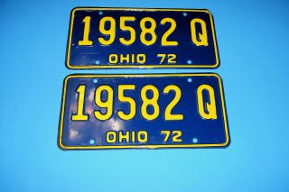 Vintage Set Of (2) 1972 Ohio License Plates 19582 Q.  Blue & Yellow
