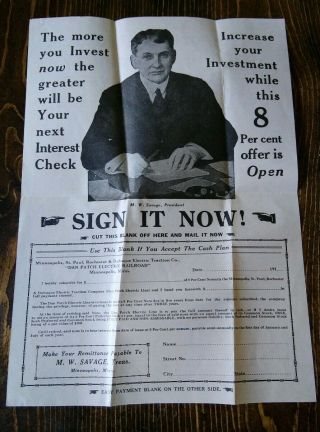 Dan Patch Electric Railroad Investment Form Blank Savage Minneapolis Dubuque B