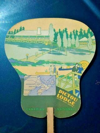 Vintage Rare Canadian National Railway Pictou Lodge Paper Advert.  Hand Fan 1929