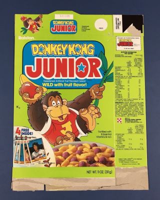 1983 Donkey Kong Junior Cereal Box Flat Vintage Nintendo Baseball