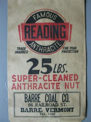 Vintage Reading Barre Coal Co.  Railroad St.  Barre,  Vt Vermont Bag