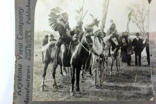 Native American Sioux Indian And Ponies Stereoview Keystone Card