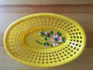 Vintage Retro Yellow Plastic Serving Basket Painted Flowers Amerline Chicago Usa