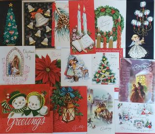 16 Vintage Christmas Cards.  1950s.  Scrapbook Crafts Collectible