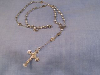 Antique Silver Religious Christian Rosary Prayer Beads Crucifix Cross Rosaries