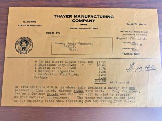 1923 Thayer Manufacturing Invoice