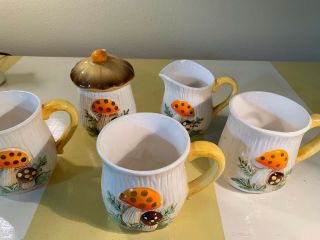 Vintage Sears Merry Mushroom 3 Coffee Mugs Cups Creamer Sugar Japan 1970s Mcm