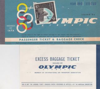 Olympic Airways Oa 1967 Passenger Ticket,  Excess Baggage Ticket,  Revenue