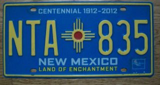 Single Mexico License Plate - 2010 - Nta 835 Centennial Land Of Enchantment
