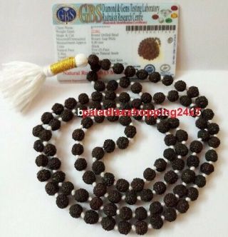 Rare Black Rudraksha Mala Holy Hindu 108,  1 Beads Rosary Mala 7 Mm Size Necklace