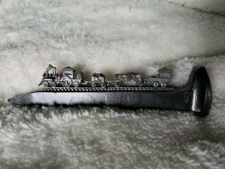Vintage Collectible Railroad Spike & Miniature Pewter Model Train Paperweight