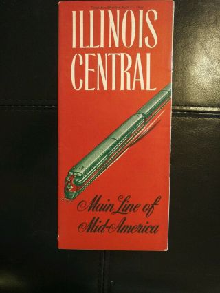 1952 Illinois Central Railroad Time Table Schedule,
