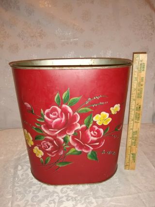 Vintage 1950s Mc Colorware Tin Litho - Floral Trash Can 11.  5 " T X 11 " L X 8.  5 " W