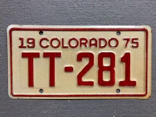 Vintage 1975 Colorado Motorcycle License Plate White/red Tt - 281