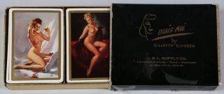 Vintage Cased Double Deck Nude Gil Elvgren B&b Pin - Up Girl Playing Cards Fine,