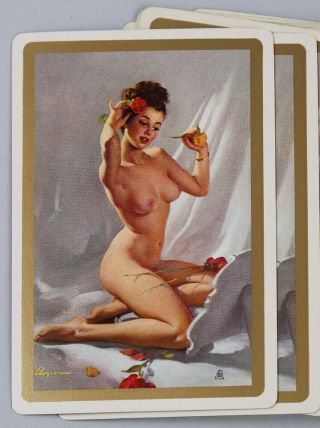 Vintage Cased Double Deck Nude Gil Elvgren B&B Pin - Up Girl Playing Cards Fine, 5