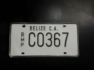 Belize C.  A.  Bmp Raised Lettering Old License Plate C - 0367 Metal Base 1980 
